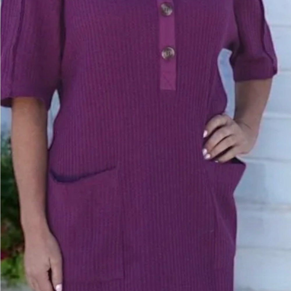 New Zenana Waffle knit short sleeve dress with pockets - Picture 3 of 6